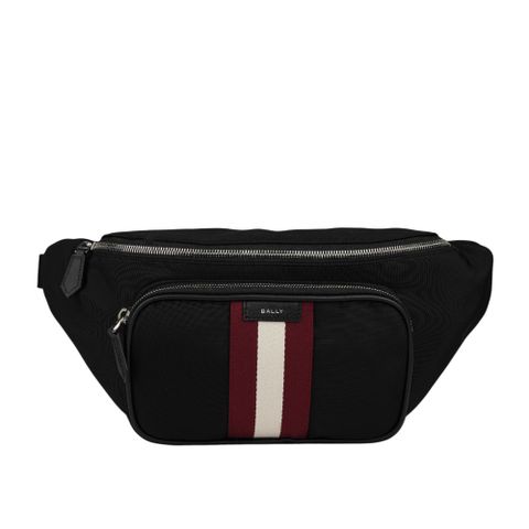 BALLY Code 經典紅白條紋尼龍腰包(黑色) 6310402