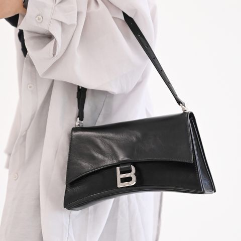 BALENCIAGA 巴黎世家 765734 CRUSH柔軟牛皮沙漏包.黑