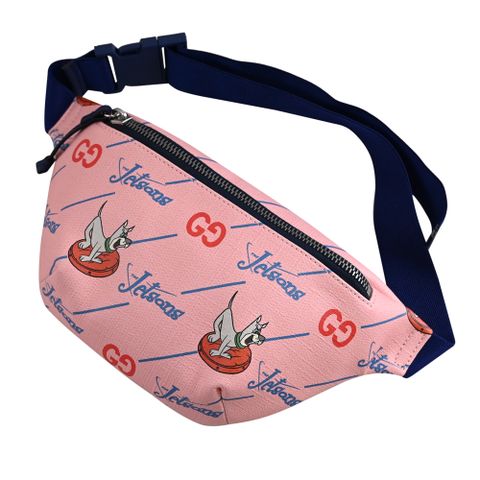 GUCCI 502095 The Jetsons 聯名款印花胸口包/腰包.粉/深藍邊