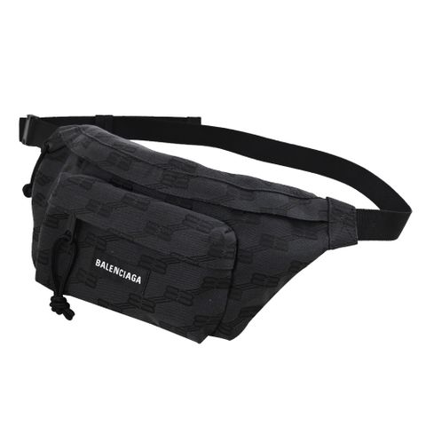 BALENCIAGA 巴黎世家 713042 滿版緹花帆布胸口包/腰包.深灰