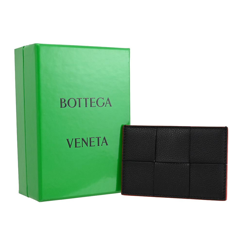 BOTTEGA VENETA 寶緹嘉 大格編織牛皮撞色設計隨身名片卡夾.黑/紅