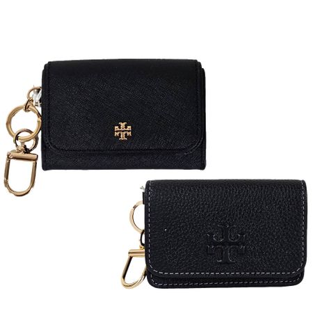 TORY BURCH TB 新款 掛式掀蓋名片夾卡片夾證件夾/荔枝黑/贈原廠紙袋