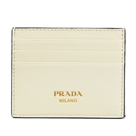 PRADA 1MC025 經典燙金LOGO簡約隨身卡夾.米白
