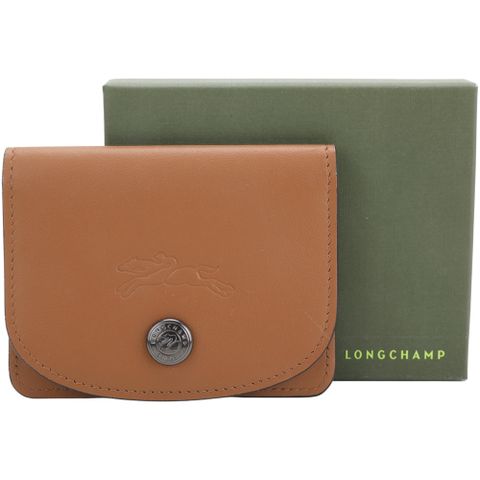 LONGCHAMP Le Pliage Xtra 奔馬烙印壓紋牛皮釦式萬用卡片夾(棕色)