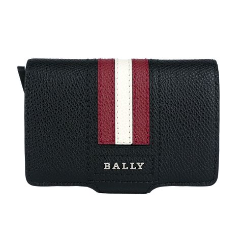BALLY 紅白條紋防刮皮革防盜按壓式卡夾(黑色) 6227969