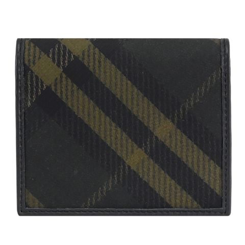 BURBERRY 8098460 格紋塗層布對開零錢卡片收納包.深綠/黑