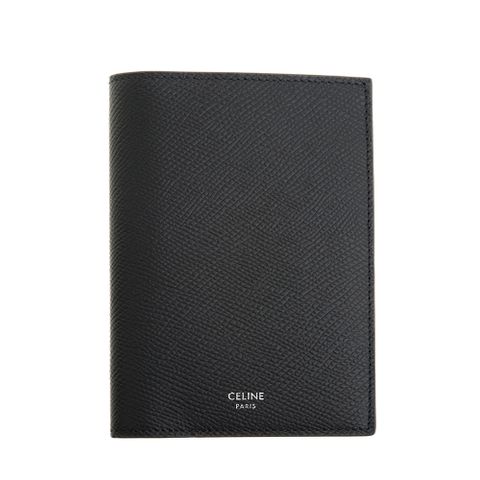 CELINE 經典珠地小牛皮銀字壓印LOGO護照夾 (深灰)