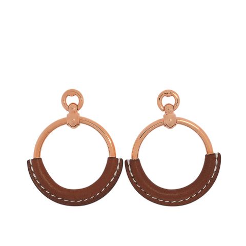 HERMES Loop 小牛皮圓形針式耳環(原色/玫瑰金) H070877CD 34