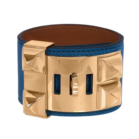 HERMES 愛馬仕 EPSOM皮 鉚釘金釦CDC手環 (S)(藍色)_展示品