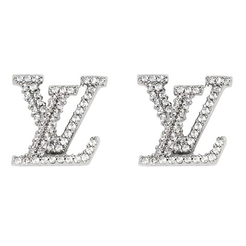 Louis Vuitton LV M00608 LV Iconic 經典水鑽LOGO造型針式耳環.銀 現貨