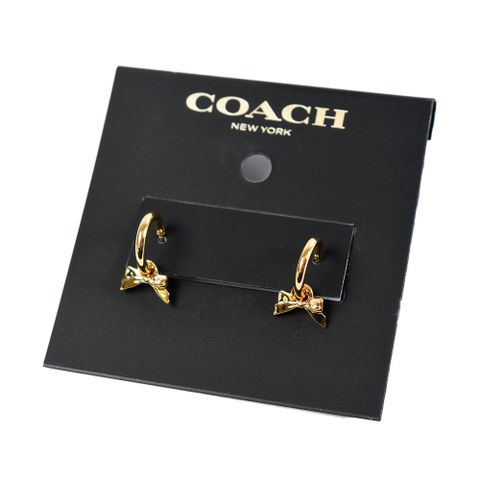 COACH 蝴蝶結小水鑽針式耳環-金色