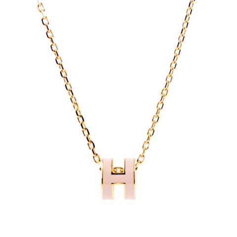 HERMES Mini Pop H pendant 立體橢圓簍空項鍊(粉色/金色) H147992F 85