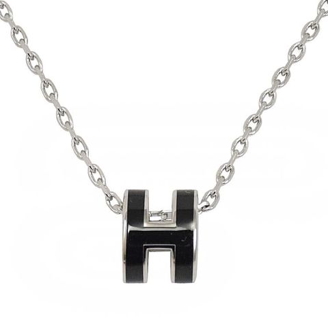 HERMES MINI POPH 經典橢圓H造型項鍊.銀/黑