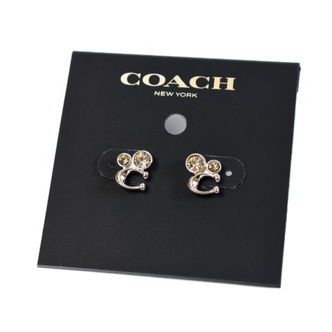 COACH 晶鑽C字耳環-銀色