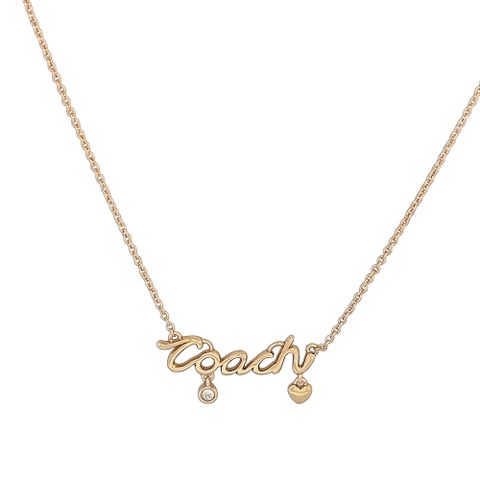 COACH Script 草寫標誌及玻璃水鑽項鍊(金色)
