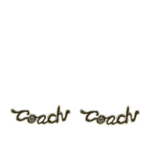 COACH Script 草寫標誌及玻璃水鑽針式耳環(金色) CAH40 GLD