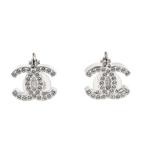 CHANEL 經典雙C LOGO水讚夾式耳環 (銀色)
