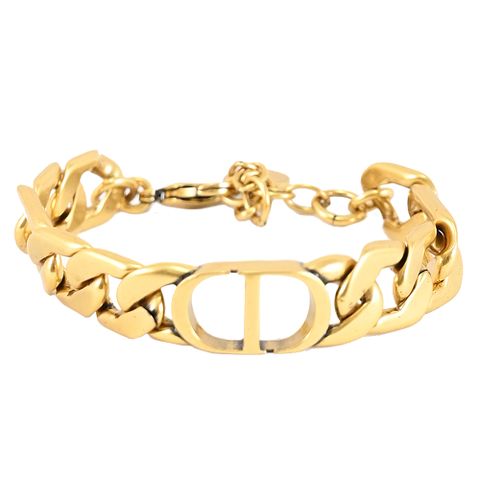 Christian Dior 經典CD LOGO寬版鎖鏈可調式手鍊.復古金