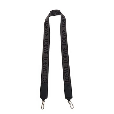 LOEWE 經典Anagram 緹花織布小牛皮LOEWE圖案手袋肩背帶 (黑色)