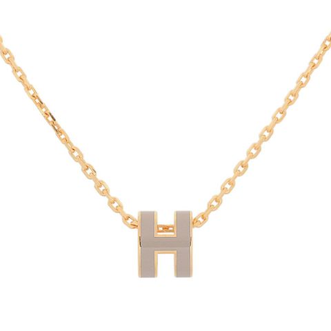 HERMES Mini Pop H pendant 立體橢圓簍空項鍊(奶茶色/金色) H147992F 55