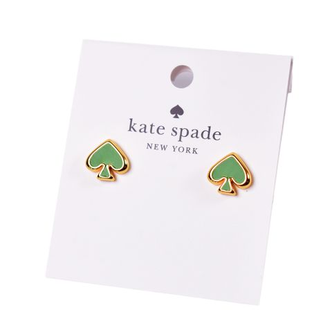 KATE SPADE 琺瑯桃心針式耳環-深綠