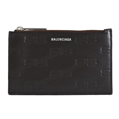 BALENCIAGA 巴黎世家 滿版烙印LOGO牛皮卡片零錢包.深咖