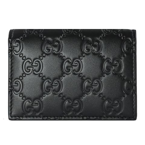 GUCCI 779844 滿版GG LOGO壓花皮革釦式卡片零錢包.黑