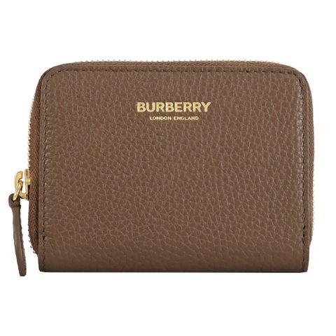 BURBERRY 簡約燙金LOGO拉鍊卡片零錢包.咖