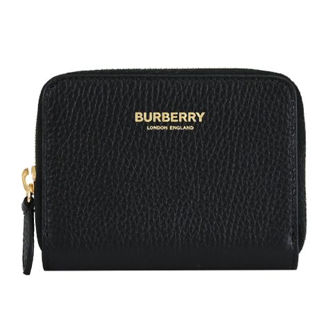 BURBERRY 簡約燙金LOGO拉鍊卡片零錢包.黑