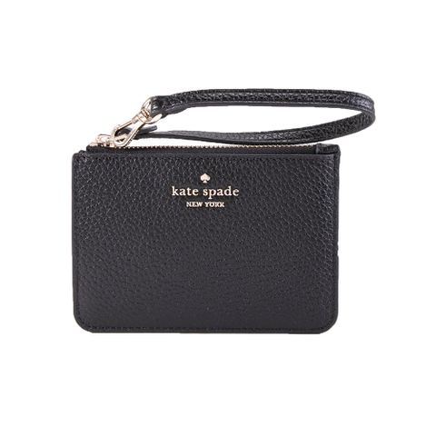 Kate Spade Lena 荔枝皮革拉鍊小手拿鑰匙零錢包(黑色)