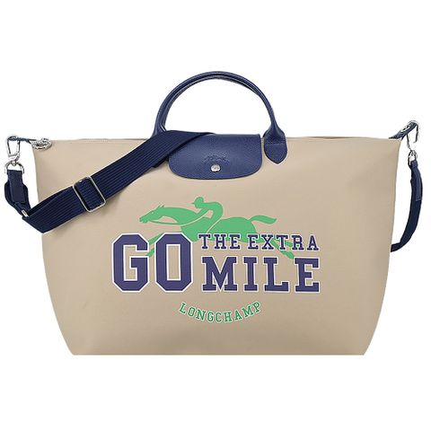 LONGCHAMP LE PLIAGE系列奔馬棉質防水斜紋布兩用旅行袋(小/米)