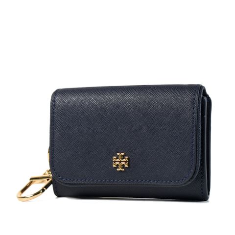TORY BURCH 十字紋防刮翻蓋證件/零錢包-藍色