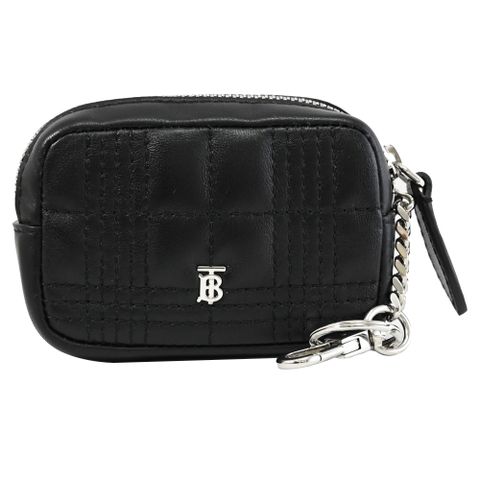 BURBERRY 8055878 LOLA 質感絎縫拉鍊鑰匙扣零錢包.黑/銀