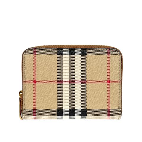 BURBERRY 格紋帆布ㄇ形拉鍊零錢包(典藏米色)