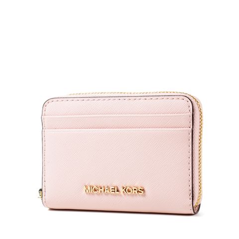 Michael Kors 防刮皮革拉鍊零錢包/卡包-櫻花粉