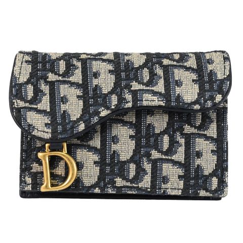 Dior 迪奧 Saddle 滿版LOGO緹花釦式卡片零錢包.深藍