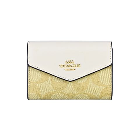 COACH LOGO防刮PVC拼接白堊色皮革名片卡夾零錢包(淺卡其C)