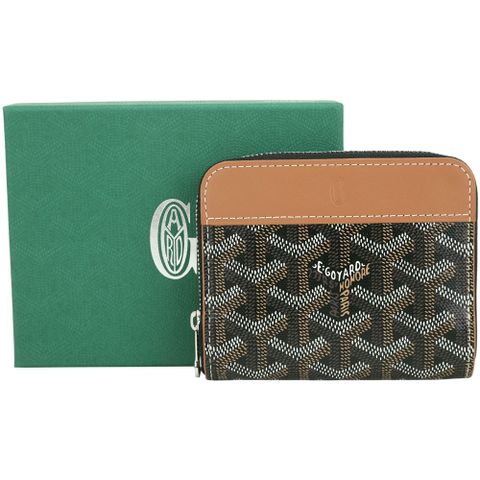 GOYARD Matignon PM 高雅德塗層帆布圖騰拉鍊卡片夾/零錢包(棕色)