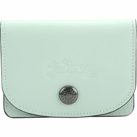 LONGCHAMP Le Pliage Xtra 奔馬烙印壓紋牛皮釦式萬用卡片夾(水藍色)