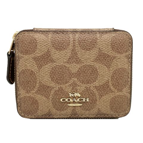 【COACH】C LOGO硬殼零錢包首飾珠寶藥盒(焦糖)