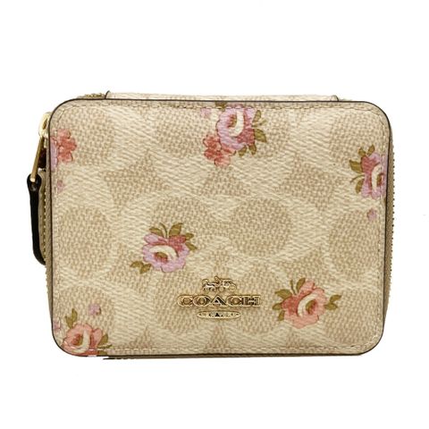 【COACH】C LOGO硬殼零錢包首飾珠寶藥盒(玫瑰/米白)
