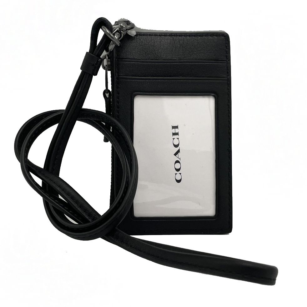 COACH 蔻馳 C LOGO男中性款信用卡名片卡夾掛頸零錢包(黑灰)