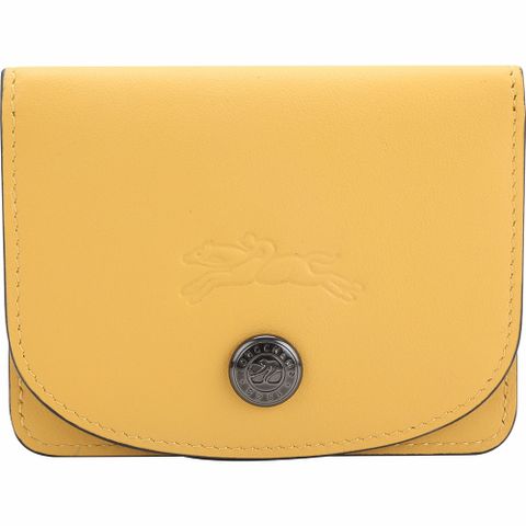 LONGCHAMP Le Pliage Xtra 奔馬烙印壓紋牛皮釦式萬用卡片夾(土黃色)
