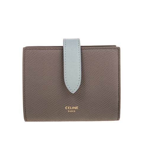 CELINE 經典雙色珠地小牛皮小型STRAP短夾 (灰色/藍色)