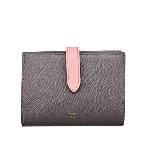 CELINE 新款撞色珠地小牛皮小型STRAP中夾 (灰色/粉色)