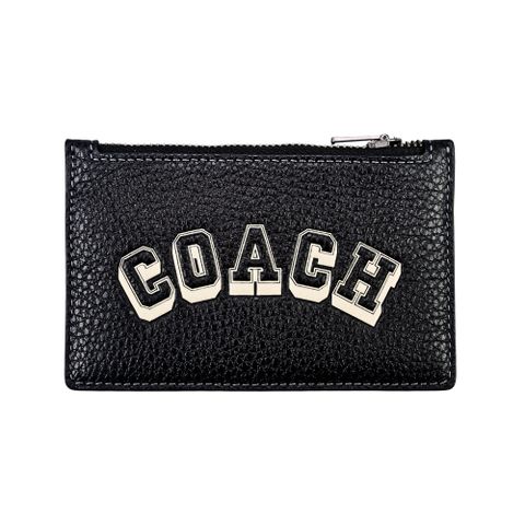 COACH黑色荔枝紋經典LOGO印花皮革證件名片夾卡夾零錢包