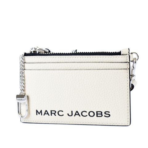 MARC JACOBS 黑字LOGO荔枝紋手掛拉鍊證件/零錢包-白色