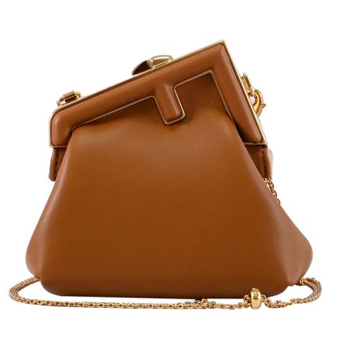 FENDI 7AS051 Nano First Charm 斜背/頸掛鏈帶吊飾零錢包.咖