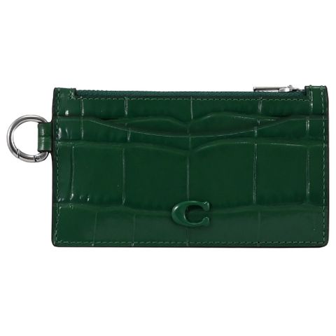 COACH CW433 經典C LOGO鱷魚壓紋扁式卡片零錢包.綠