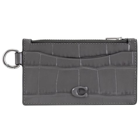 COACH CW433 經典C LOGO鱷魚壓紋扁式卡片零錢包.灰